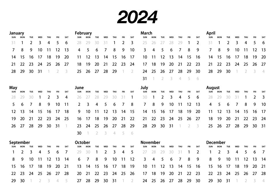 2024 Calendar Black and White