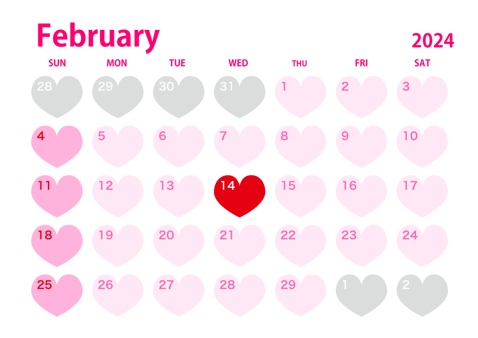 Heart February 2024 Calendar