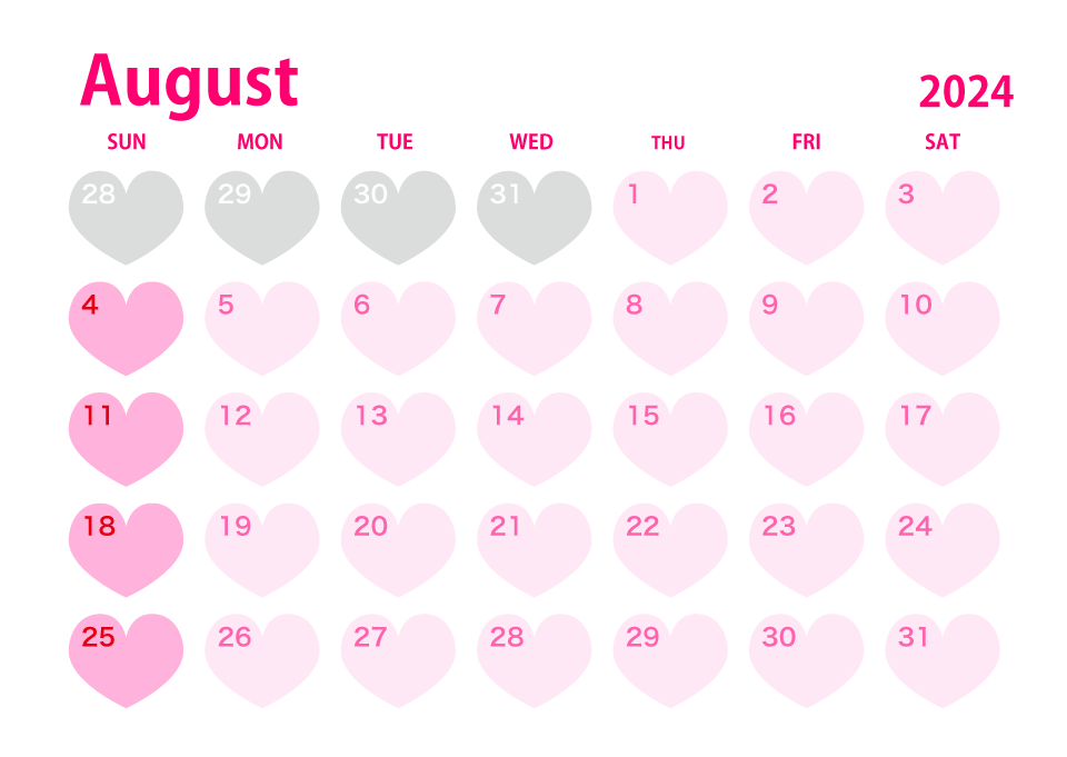 Heart August 2024 Calendar