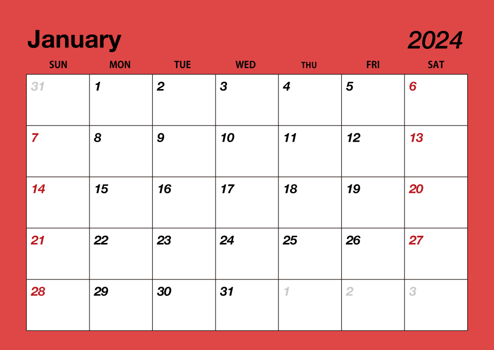 Color January 2024 Calendar