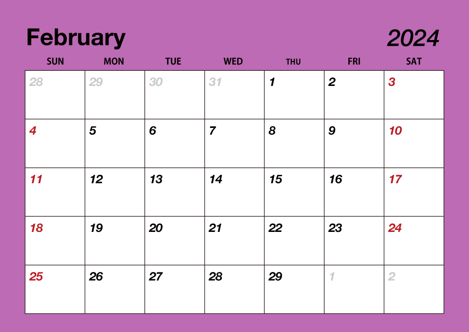 Color February 2022 Calendar