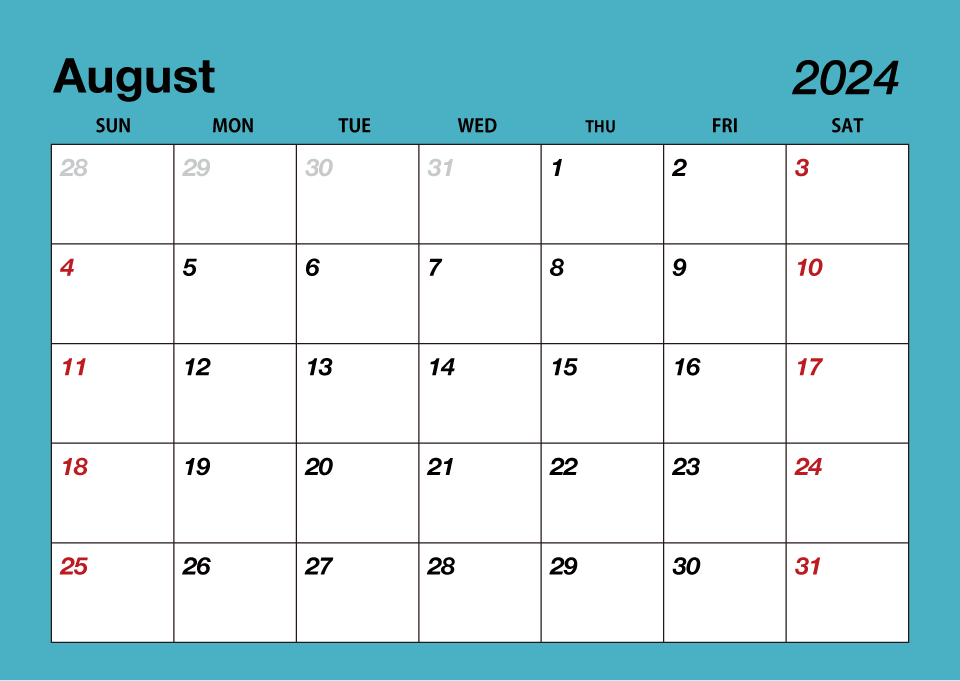 Color August 2022 Calendar