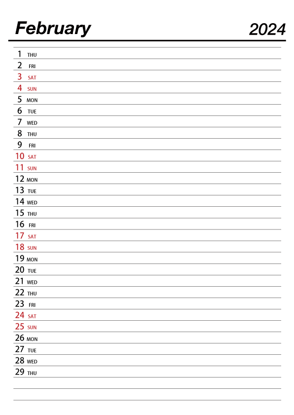 February 2022 Schedule Calendar