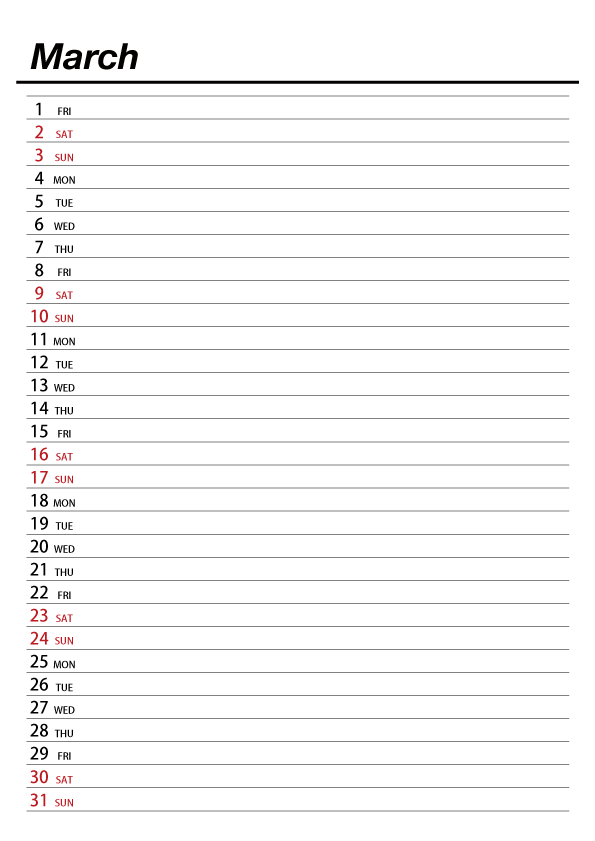 March 2022 Schedule Calendar