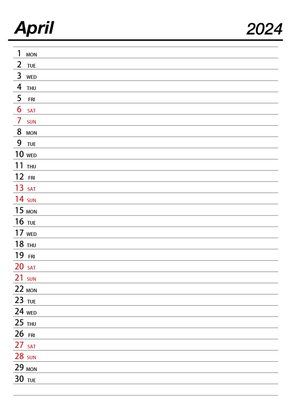 April 2024 Schedule Calendar