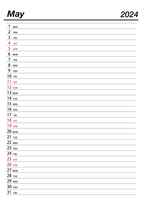 May 2024 Schedule Calendar