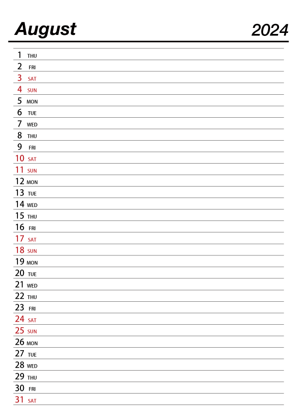 August 2022 Schedule Calendar