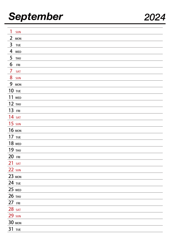 September 2024 Schedule Calendar