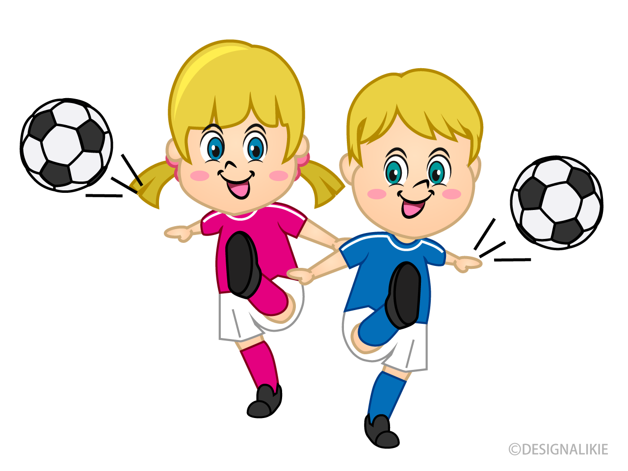 Boy and Girl Kicking Soccer Ball