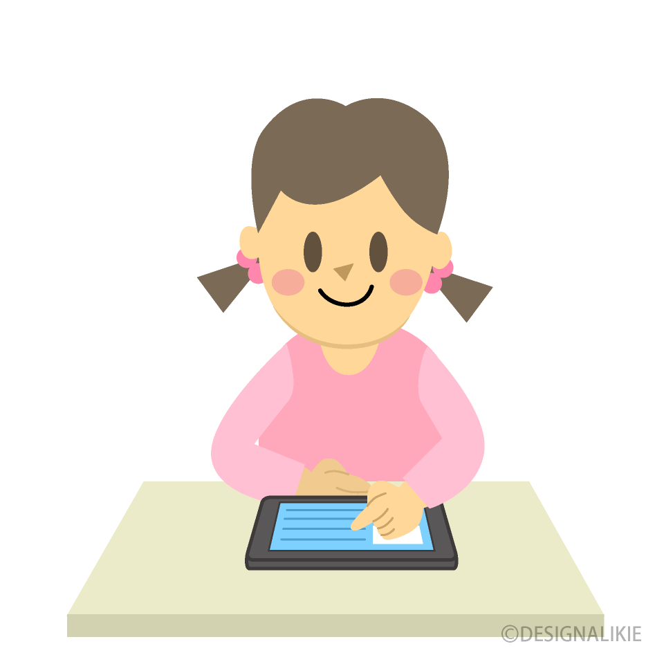 Girl Studying with Tablet Clip Art Free PNG Image｜Illustoon
