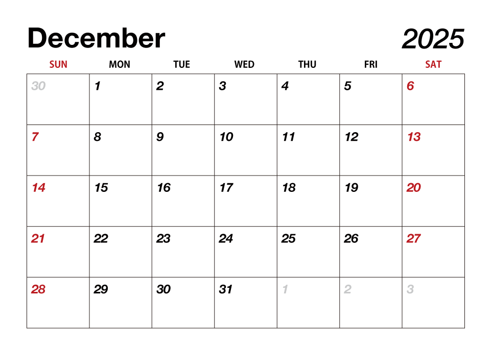 December 2025 Calendar