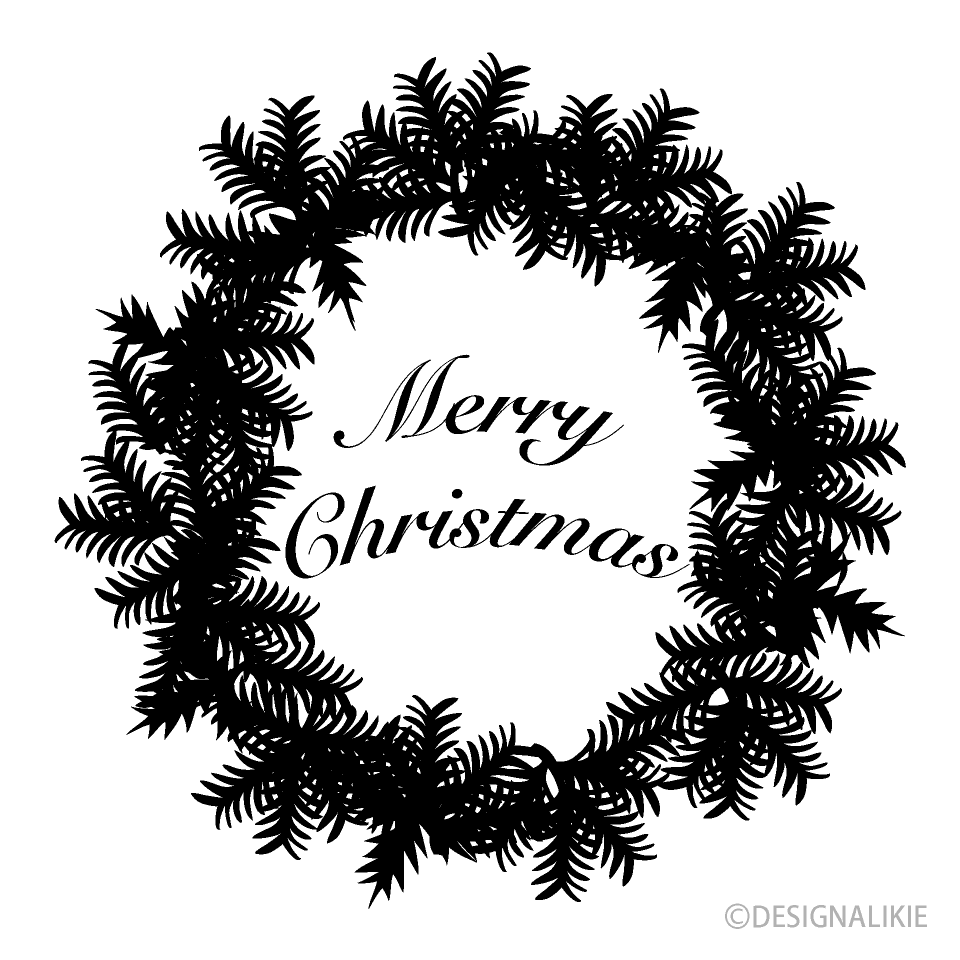Christmas Wreath Black and White