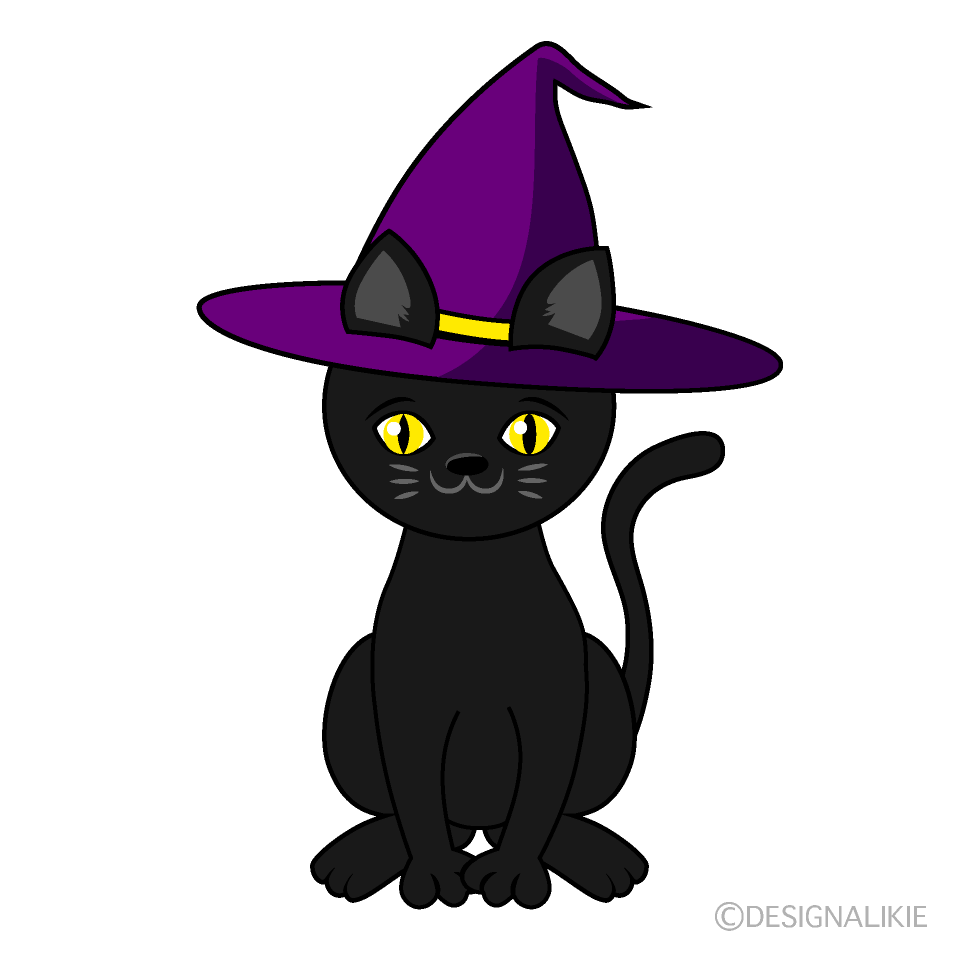 Black Cat with Witch Hat