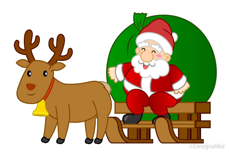Santa on Sled and Reindeer Clip Art Free PNG Image｜Illustoon