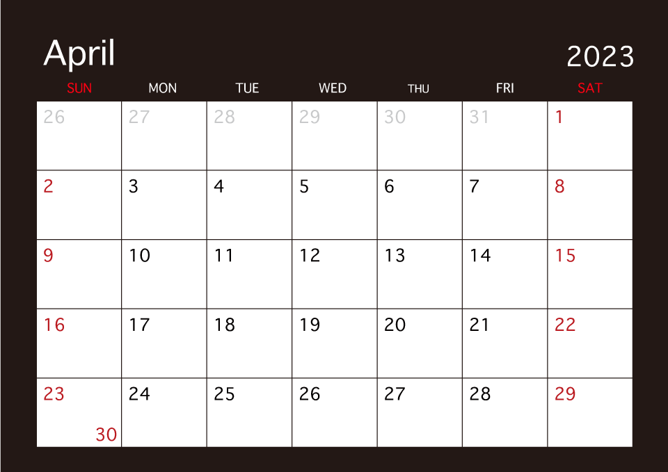 April 2021 Black Calendar