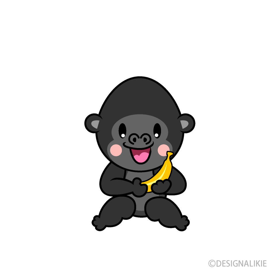 Eatting Gorilla Cartoon Free PNG Image｜Illustoon