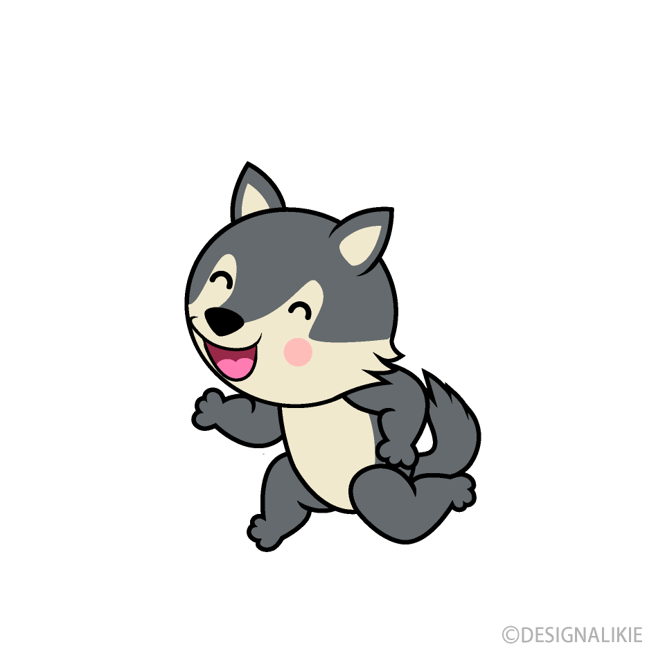 Running Wolf Cartoon Free PNG Image｜Illustoon