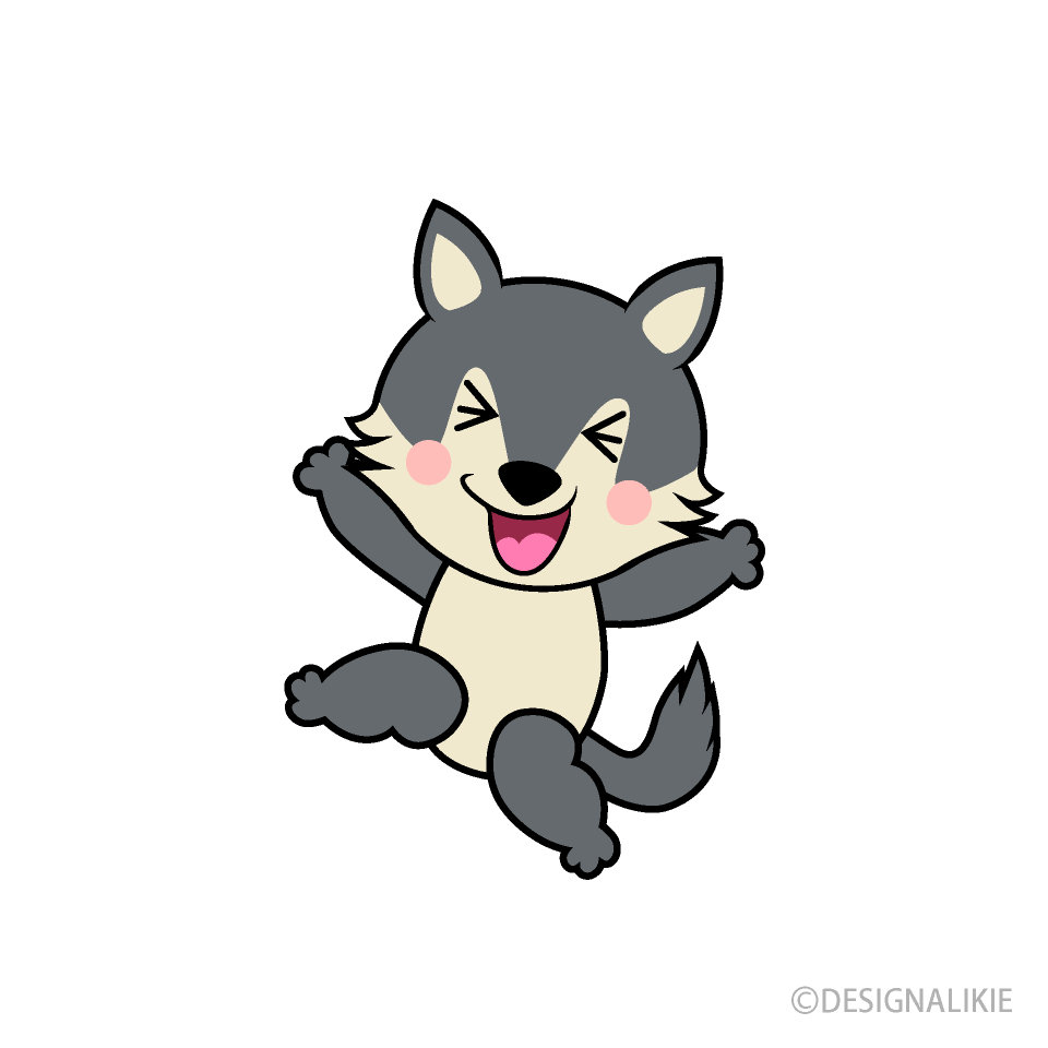 Happy Wolf Cartoon Free PNG Image｜Illustoon