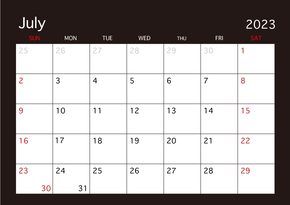 July 2023 Black Calendar