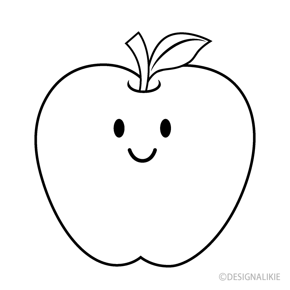 Cute Apple Black and White Clip Art Free PNG Image｜Illustoon
