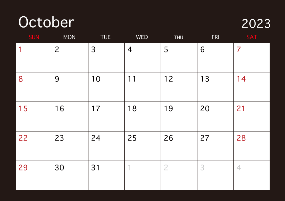 October 2023 Black Calendar