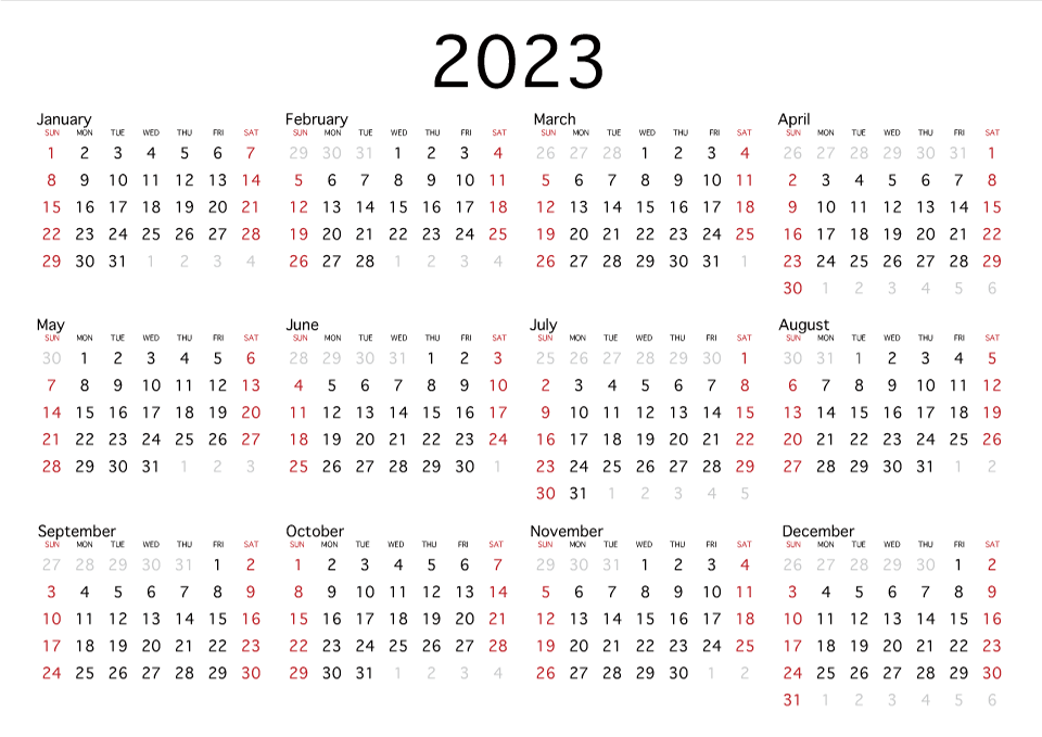 2023 White Calendar