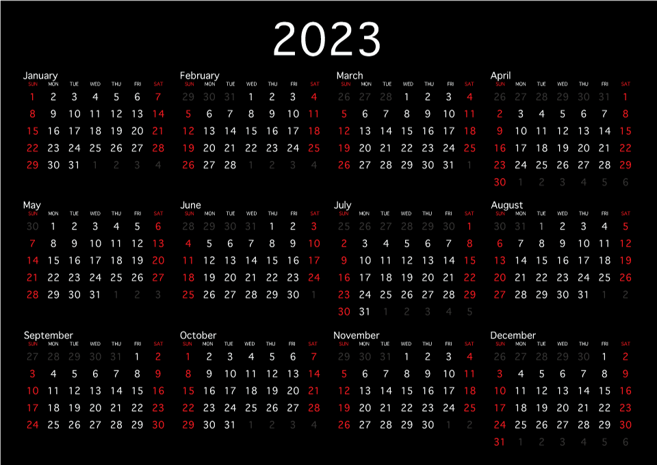 2023 Black Calendar