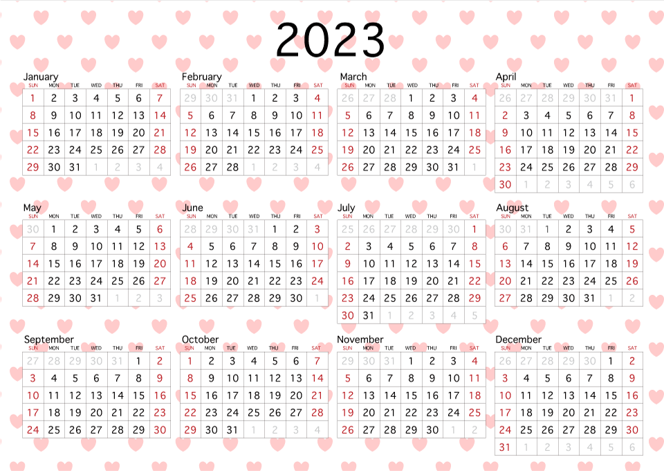 Fondo del corazón del calendario 2023