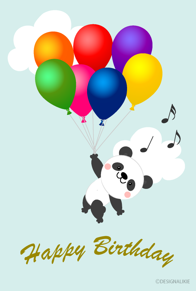 Feliz cumpleaños de un panda volando en globo