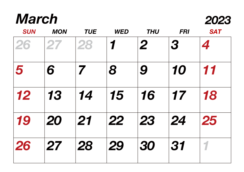 Calendario Marzo 2023