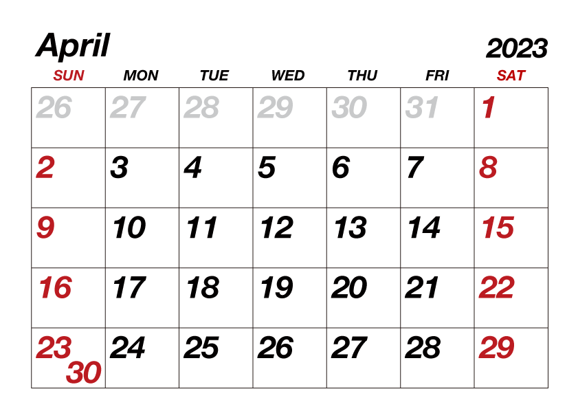 Calendario Abril 2023