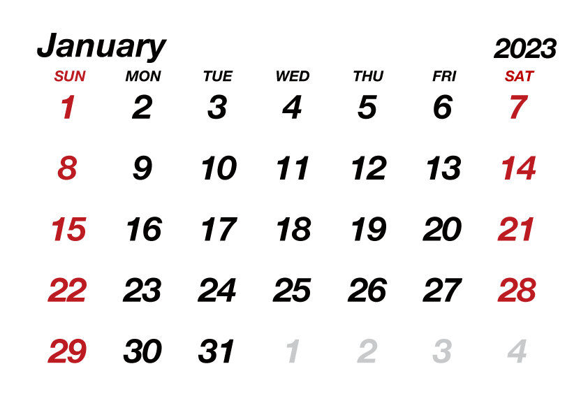 January 2023 Calendar without Lines
