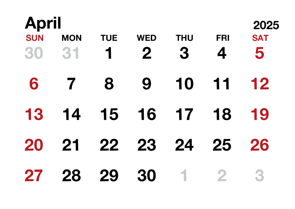 April2023 Calendar without Lines