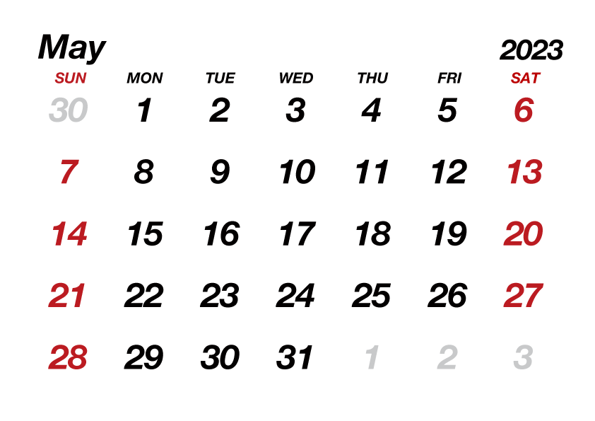 May 2023 Calendar without Lines