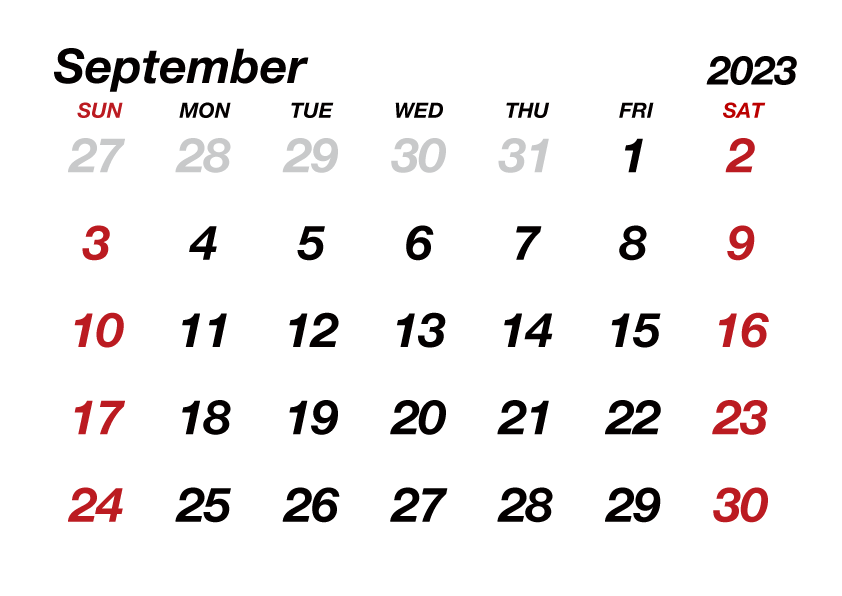 September 2023 Calendar without Lines