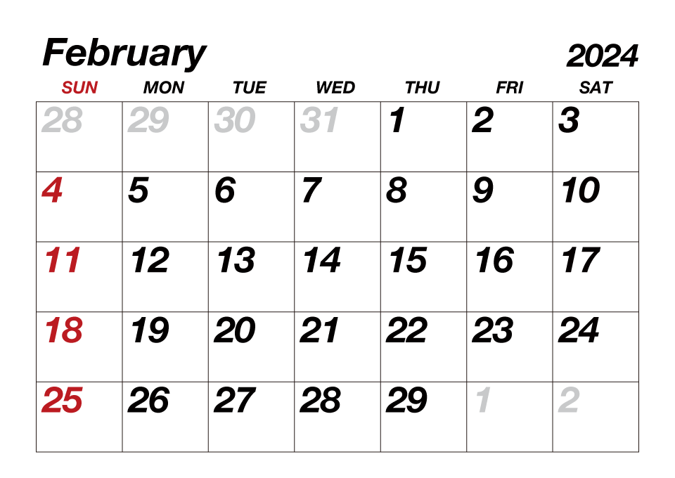 February 2024 Calendar Large Text