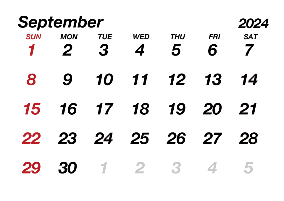 September 2024 Calendar without Lines