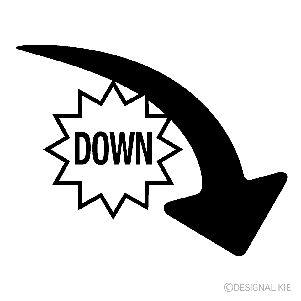 Flecha de caída negra con DOWN