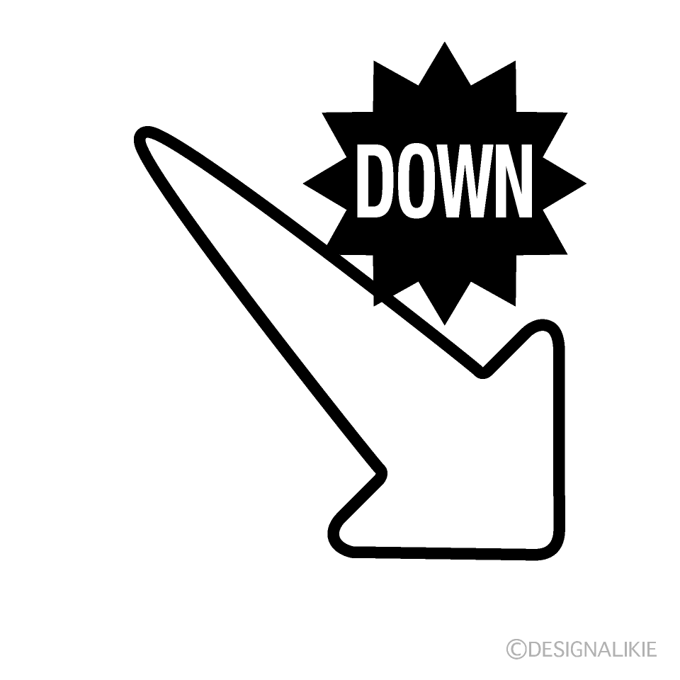 Down Arrow with DOWN Black and White