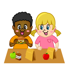 Boy and Girl Eating Lunch