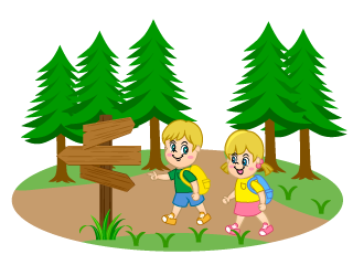Kids Hiking in Forest