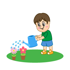 Child Watering Flowers