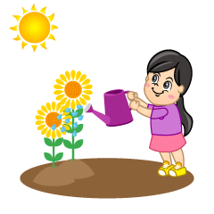 Girl Watering Sunflower