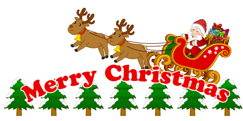 Reindeer-Pulled Santa Flying with Merry Christmas