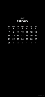 Fondo de pantalla negro para móvil con calendario de febrero de 2027