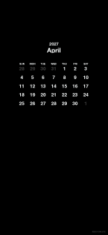 Fondo de pantalla negro para móvil con calendario de abril de 2027
