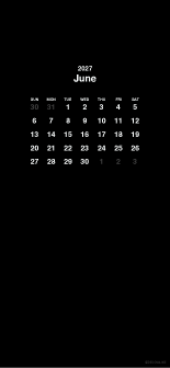 Fondo de pantalla negro para móvil con calendario de junio de 2027