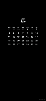 Fondo de pantalla negro para móvil con calendario de julio de 2027