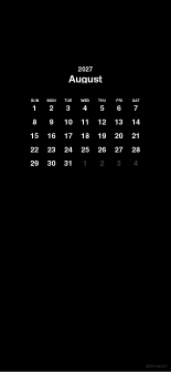 Fondo de pantalla negro para móvil con calendario de agosto de 2027
