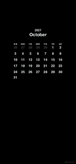 Fondo de pantalla negro para móvil con calendario de octubre de 2027